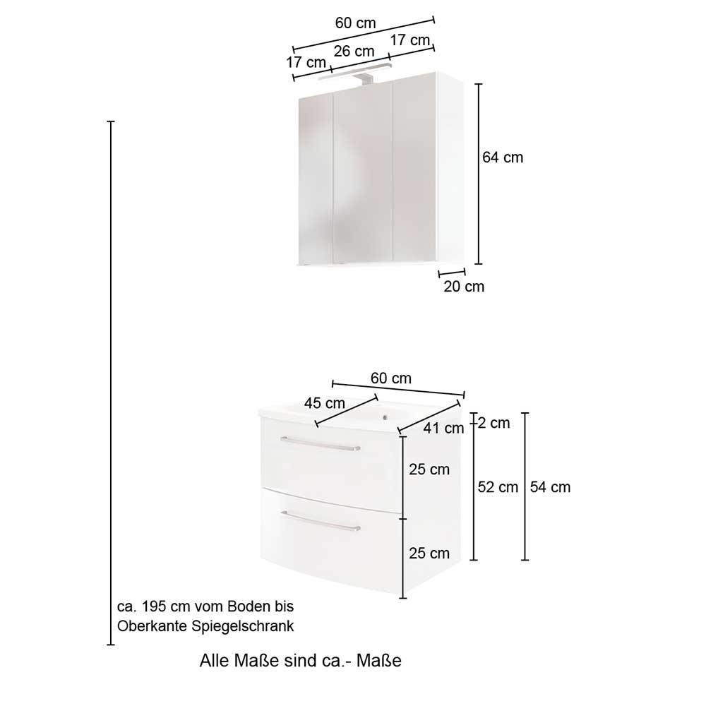 Design Waschtisch Set Nariasch in Weiß und Wildeiche Optik modern (zweiteilig)
