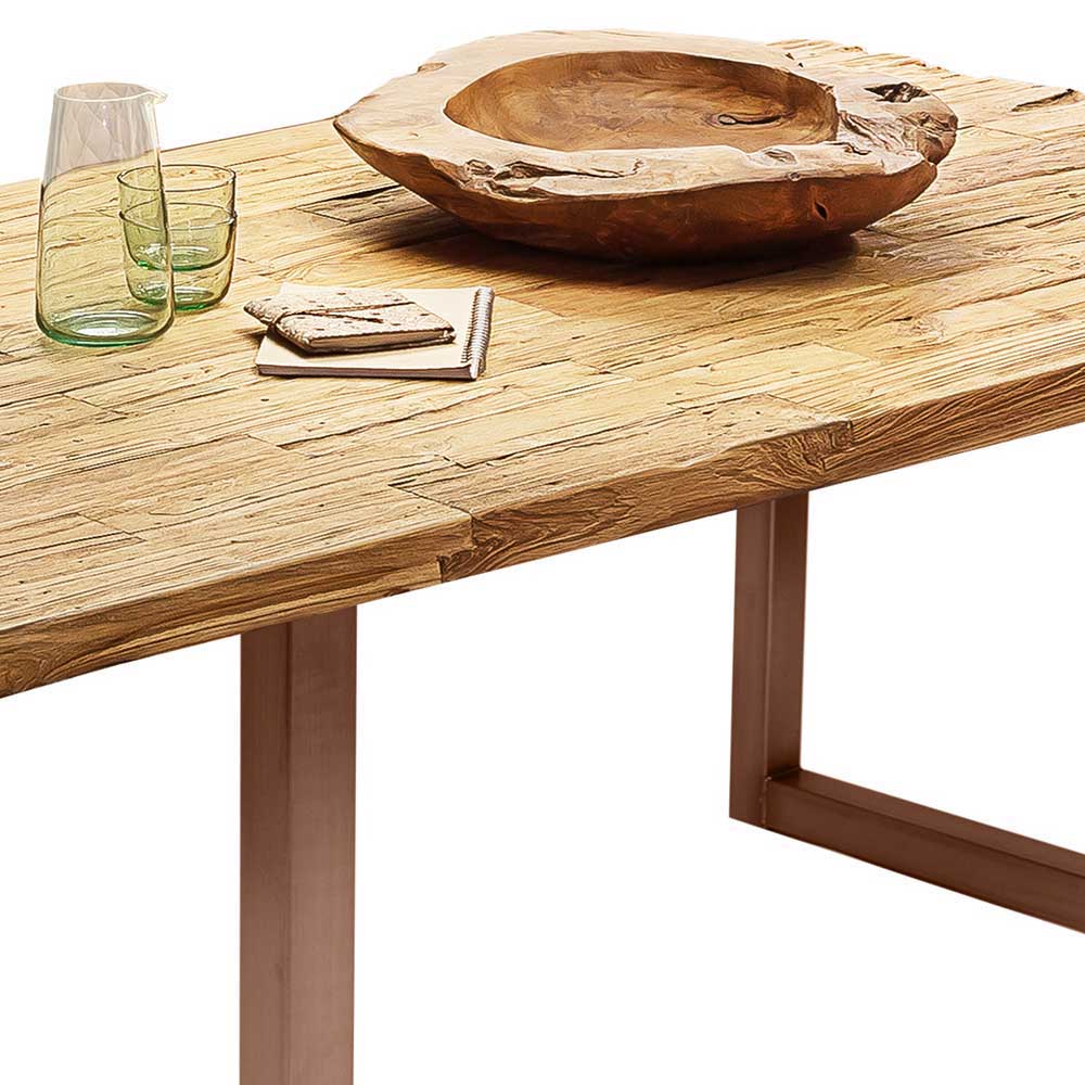 Upcycling Tisch Kalimba aus Teak Massivholz mit Bügelgestell