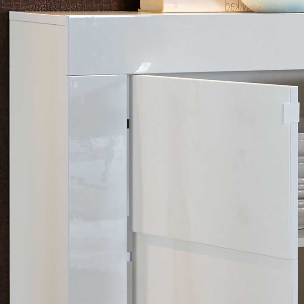 Hochglanz Sideboard Alborelo in Weiß mit drei Drehtüren