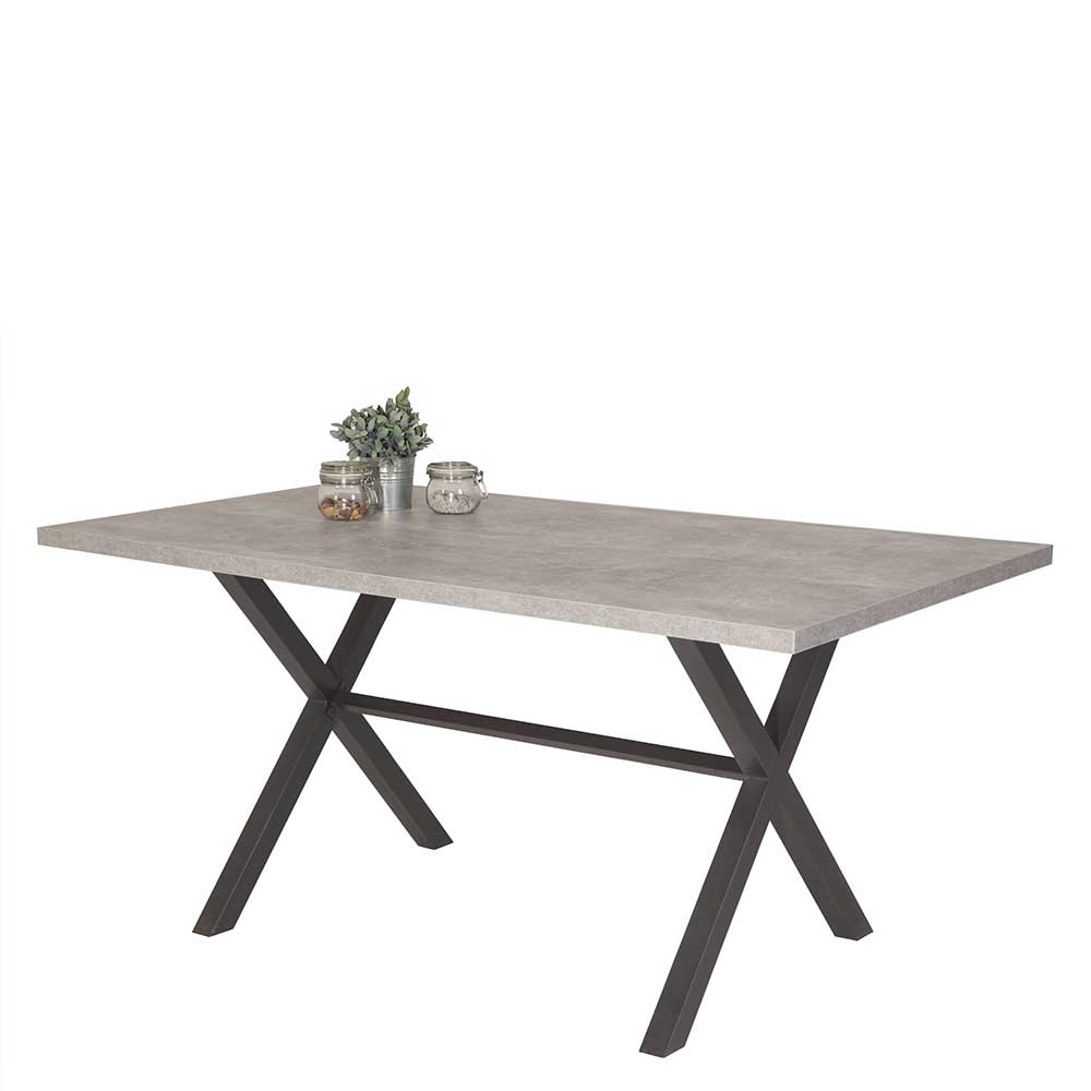 Esszimmer Tisch This in Beton Grau und Anthrazit mit X-Füßen aus Metall