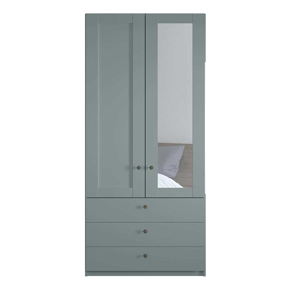 Graugrüner Schlafzimmerschrank Forjan mit Spiegeltür rechts und drei Schubladen