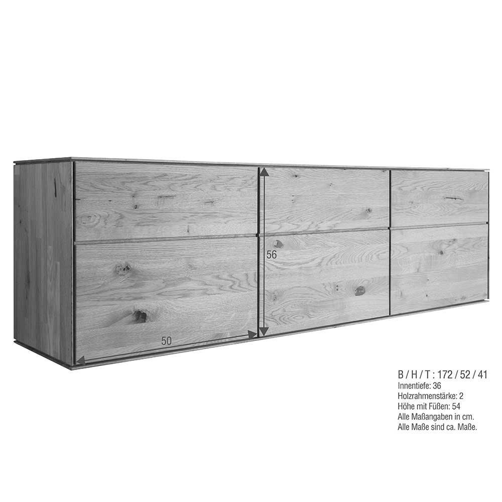 Hänge Sideboard Rennia aus Wildeiche Massivholz in modernem Design