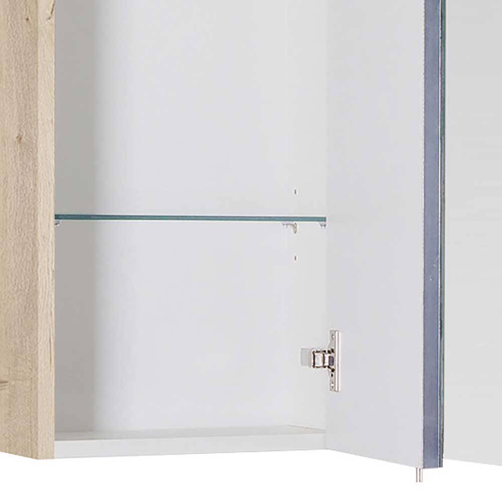 Waschtisch und Spiegelschrank Puzi in Eiche Bianco modern (zweiteilig)