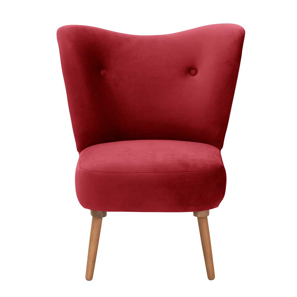 Roter Wohnzimmer Sessel Lucan aus Samtvelours und Buche Massivholz