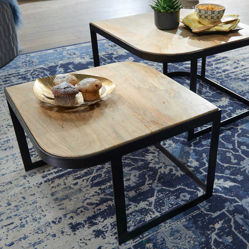 Modernes Sofa Tisch Set Pocidia aus Mangobaum Massivholz und Metall (zweiteilig)