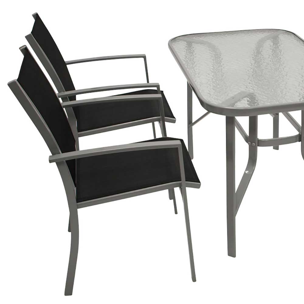 Garten Sitzgruppe Saniela in Silberfarben und Schwarz mit Glastisch (fünfteilig)