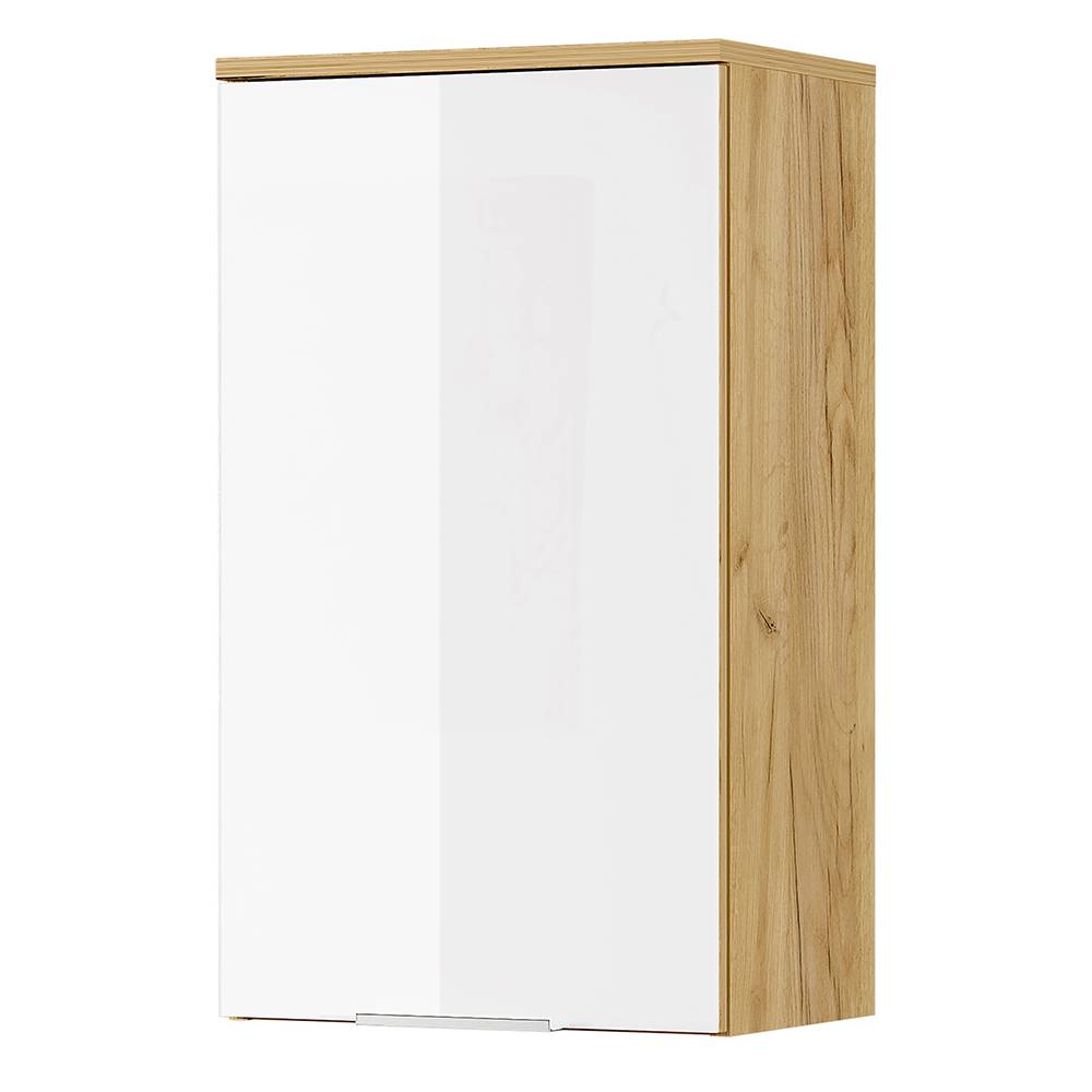 Badezimmerwandschrank Santorin in Weiß glasbeschichtet und Wildeichefarben