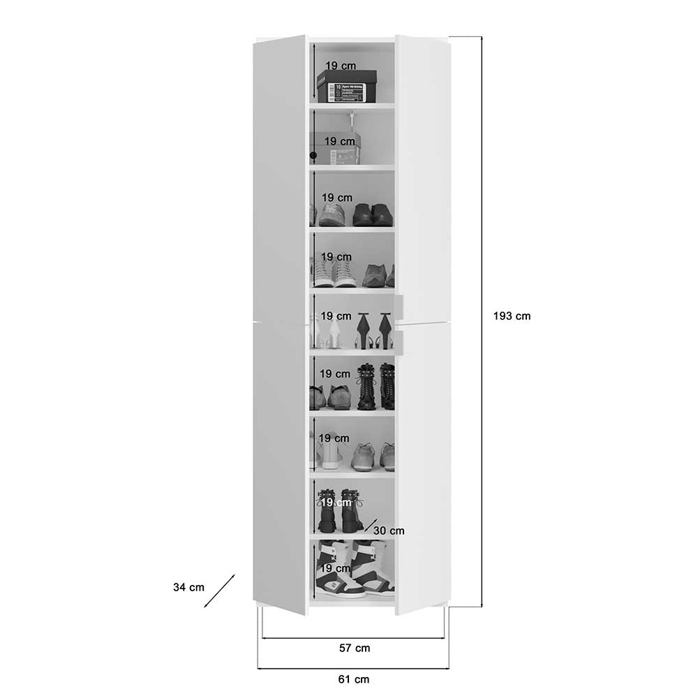 Garderobenkombination Ridonner in Weiß Hochglanz 152 cm breit (dreiteilig)