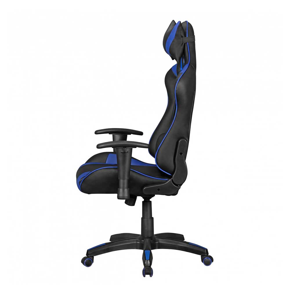 Verstellbarer Gaming Stuhl Lania in Schwarz & Blau mit hoher Lehne