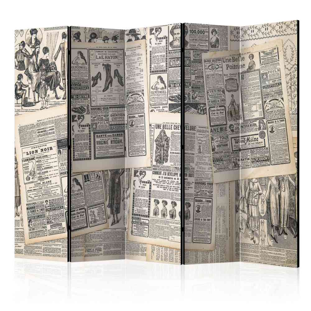 Nostalgischer Paravent Enetta mit antik französischen Zeitungen 5 teilig