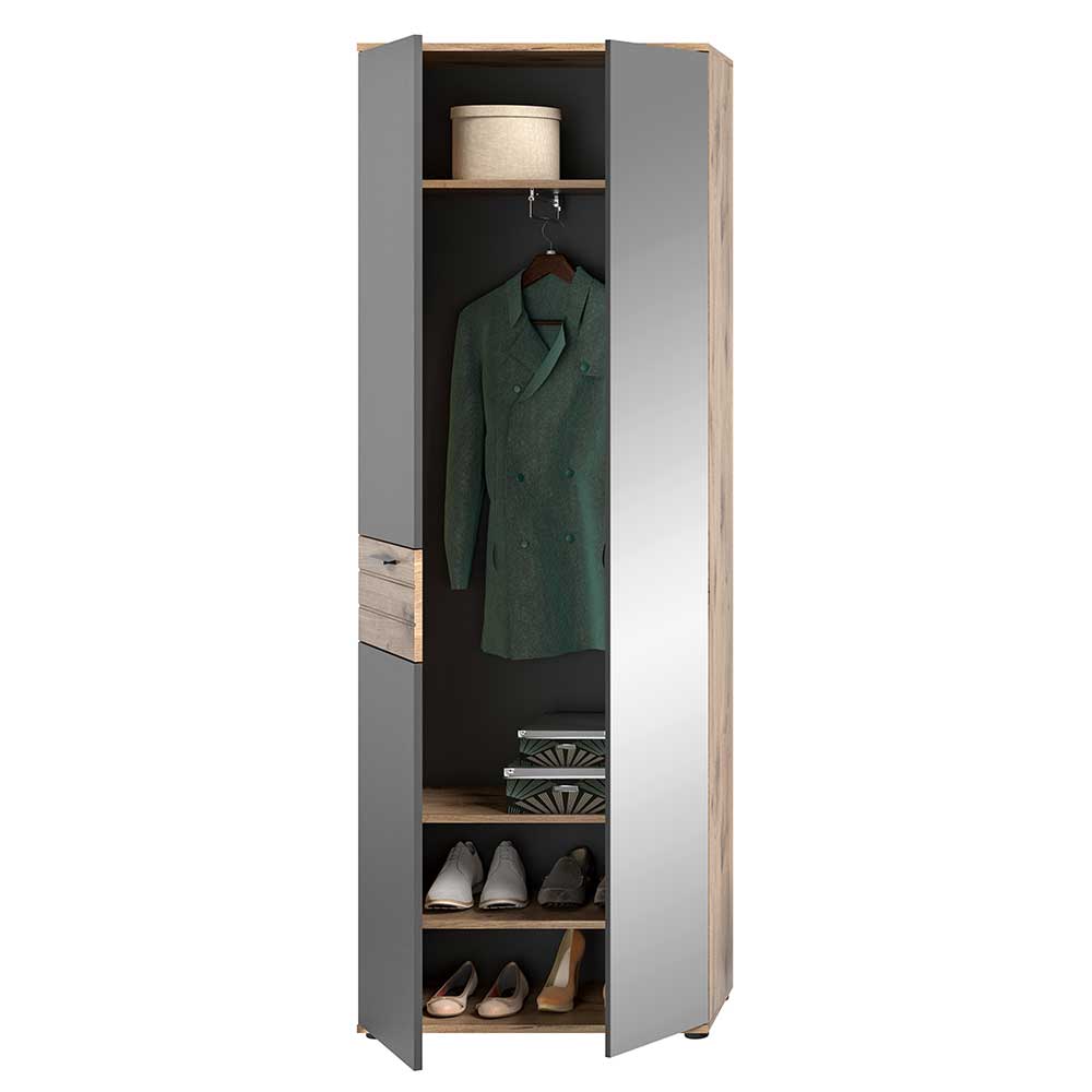Komplett Garderobe Onlio in Wildeichefarben und Grau 200 cm hoch (fünfteilig)