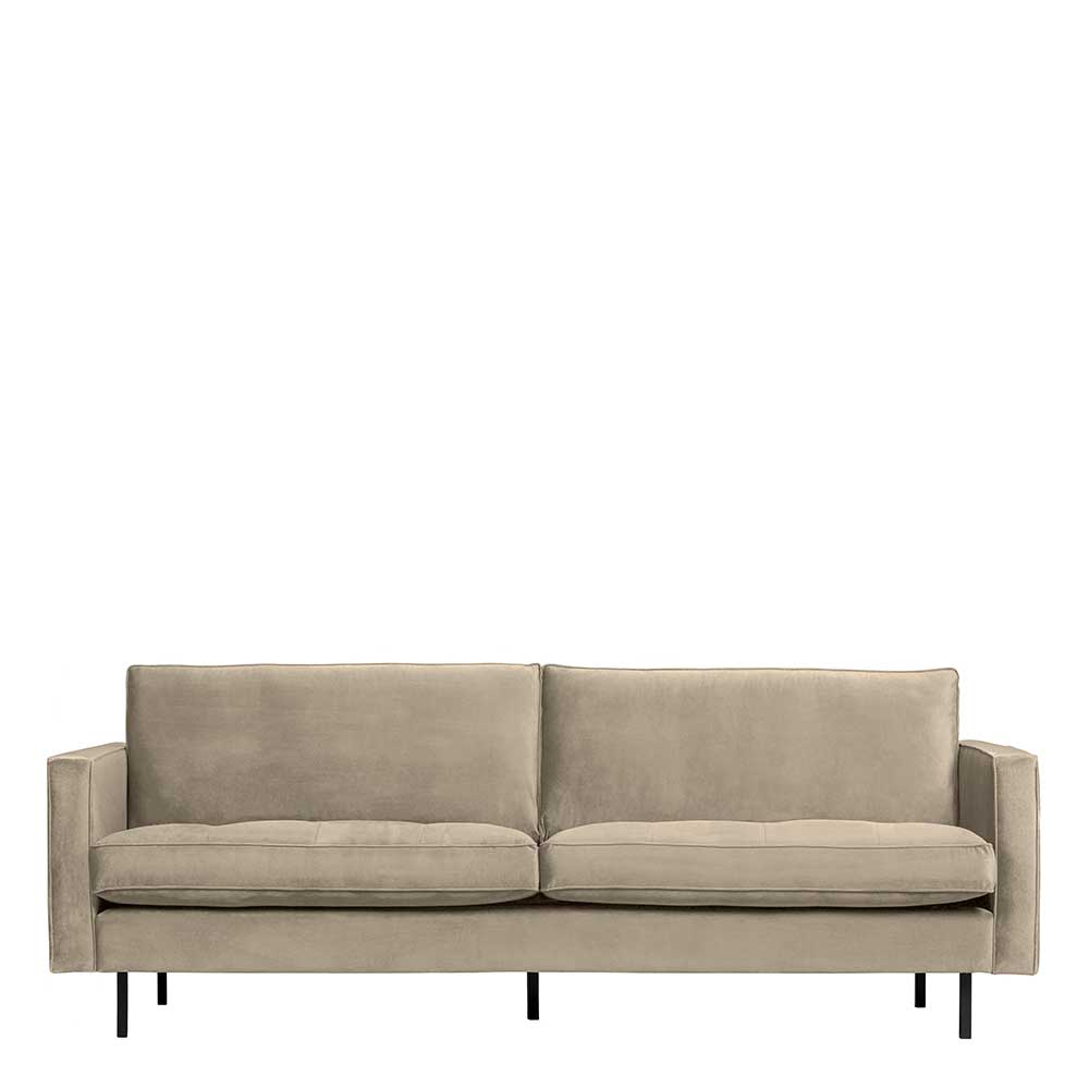 Retro Dreisitzer Couch Opinaro in hellem Khaki mit Samt Bezug