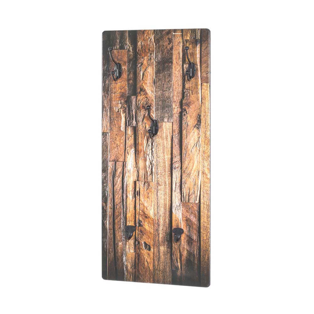 Hakengarderobe Montone mit Holzmuster im rustikalen Landhausstil