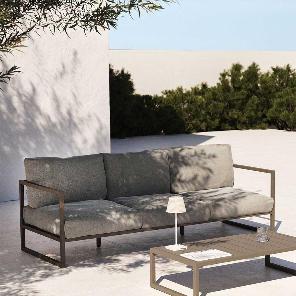 Lounge Sofa In- und Outdoor Shiran in Hellgrau und Graugrün 225 cm breit