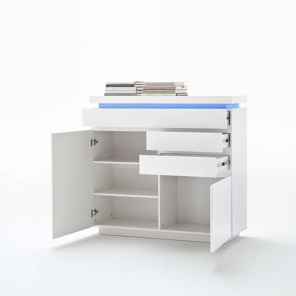 Design Sideboard Coozia in Weiß Hochglanz mit LED Farbwechsel Beleuchtung