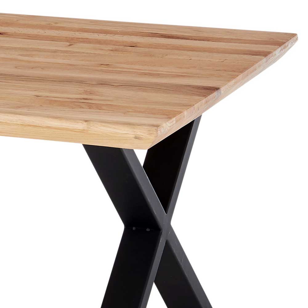 Industrie Stil Wohnzimmer Tisch Astosa aus Asteiche Massivholz mit X Gestell