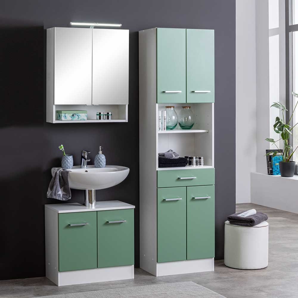 Badezimmer Möbel Komplettset Jirecan in Grün modern (dreiteilig)