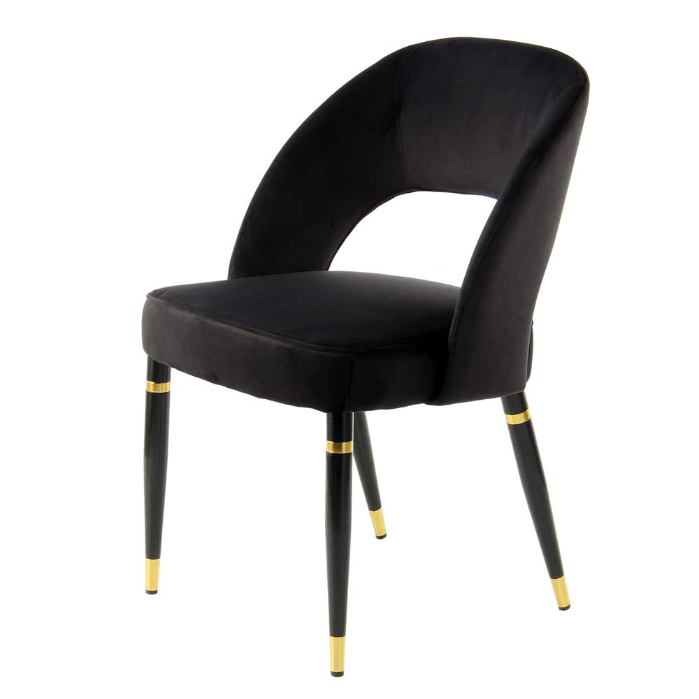 Esstisch Stühle Claro in Schwarz und Goldfarben mit Samtbezug (2er Set)