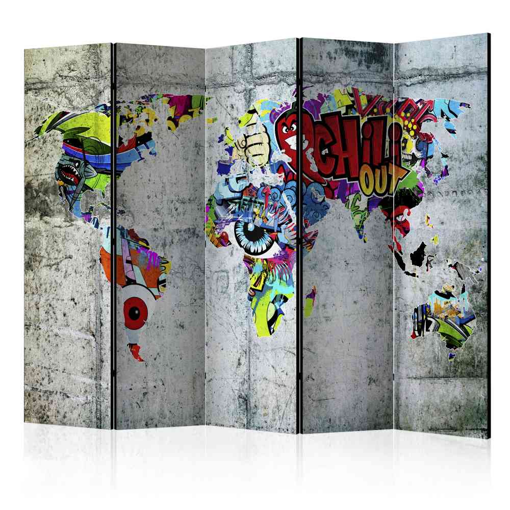 Paravent Osiko mit Graffiti in Weltkartenform modern
