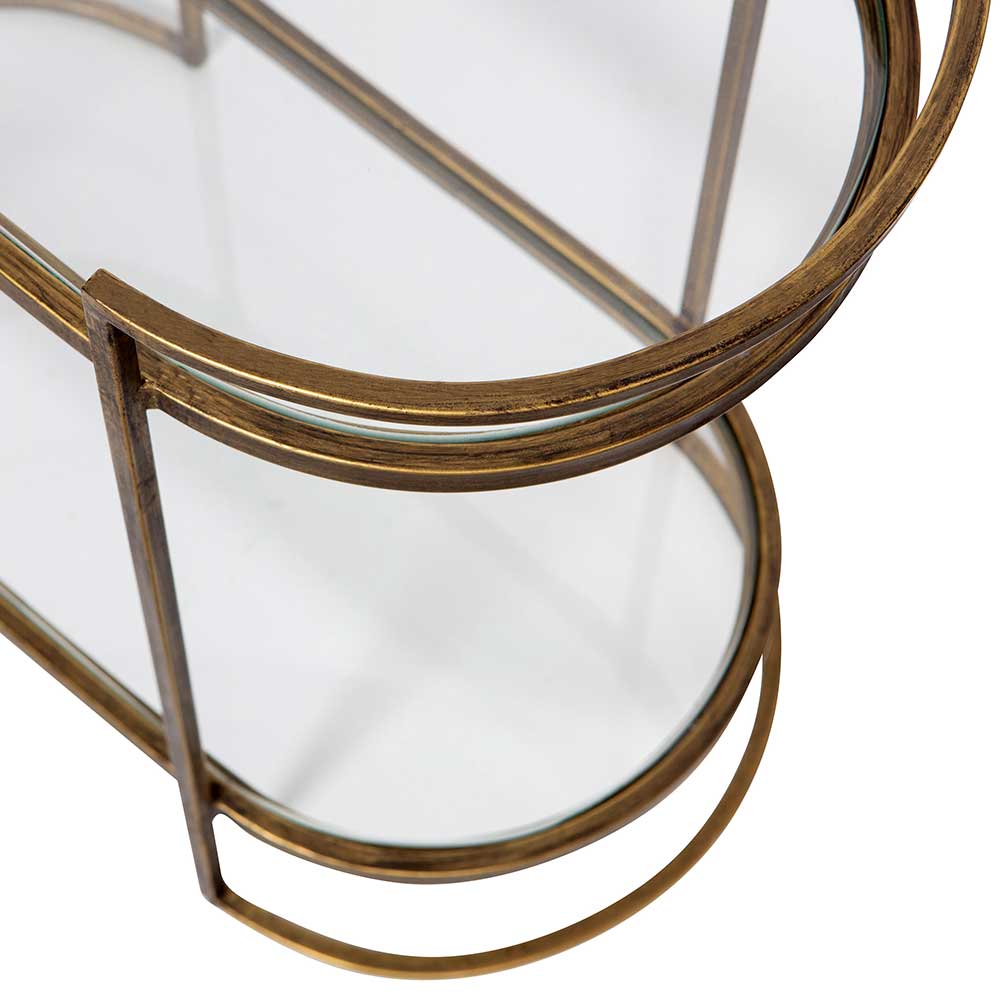 Ovaler Beistelltisch Heaver in Altmessingfarben aus Glas und Metall