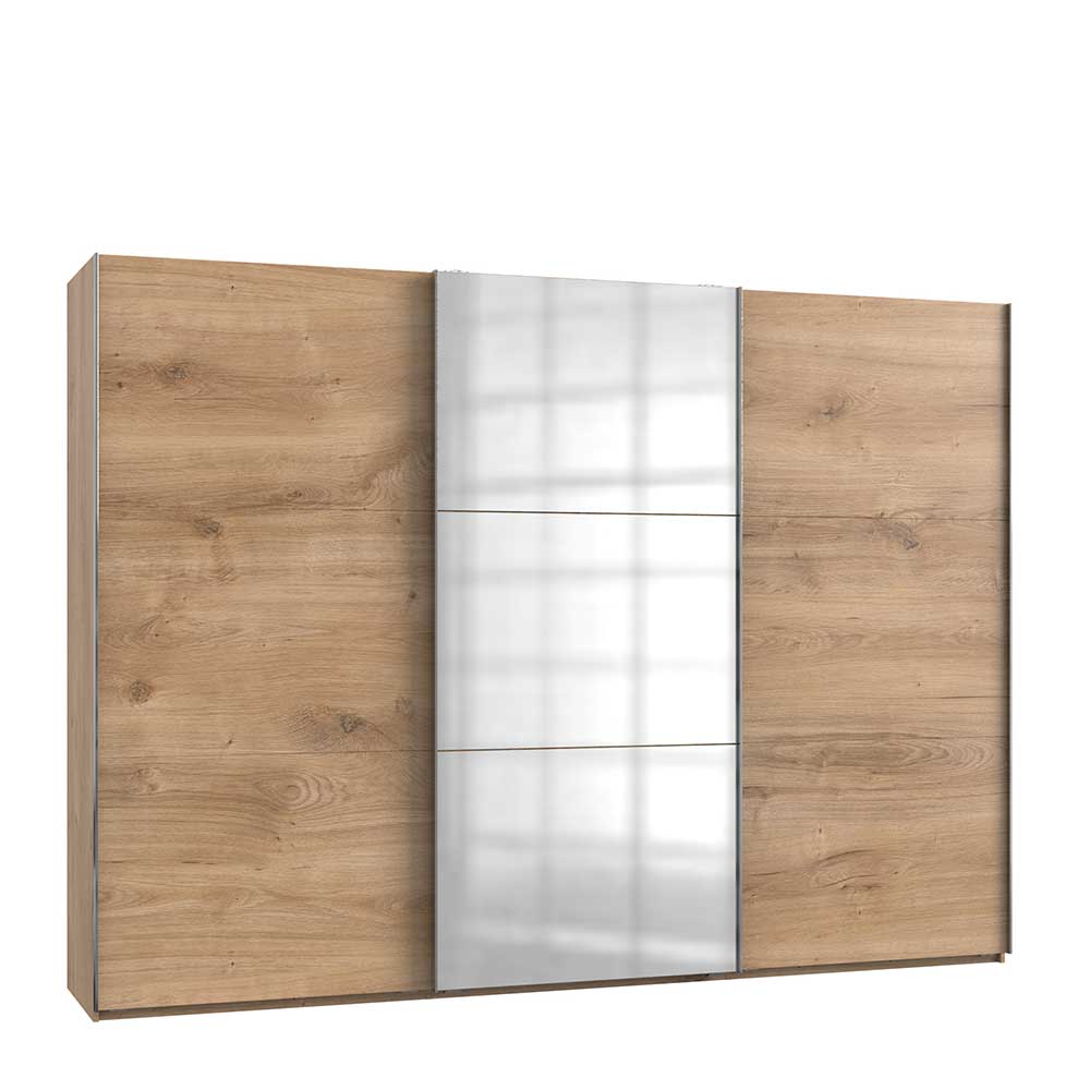 Gleittürenschrank Grenvana mit Spiegel in Plankeneiche Holzoptik