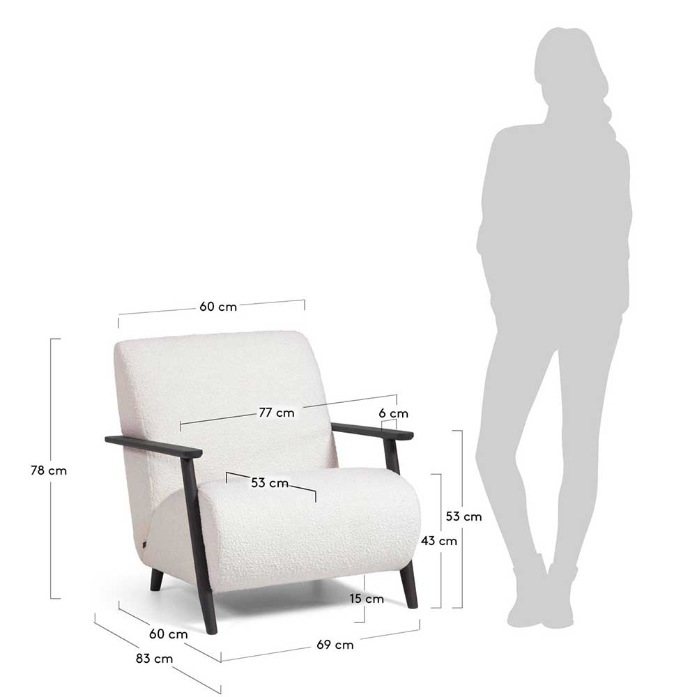 Weißer Loft Sessel Syanta aus Strukturstoff und Esche Massivholz