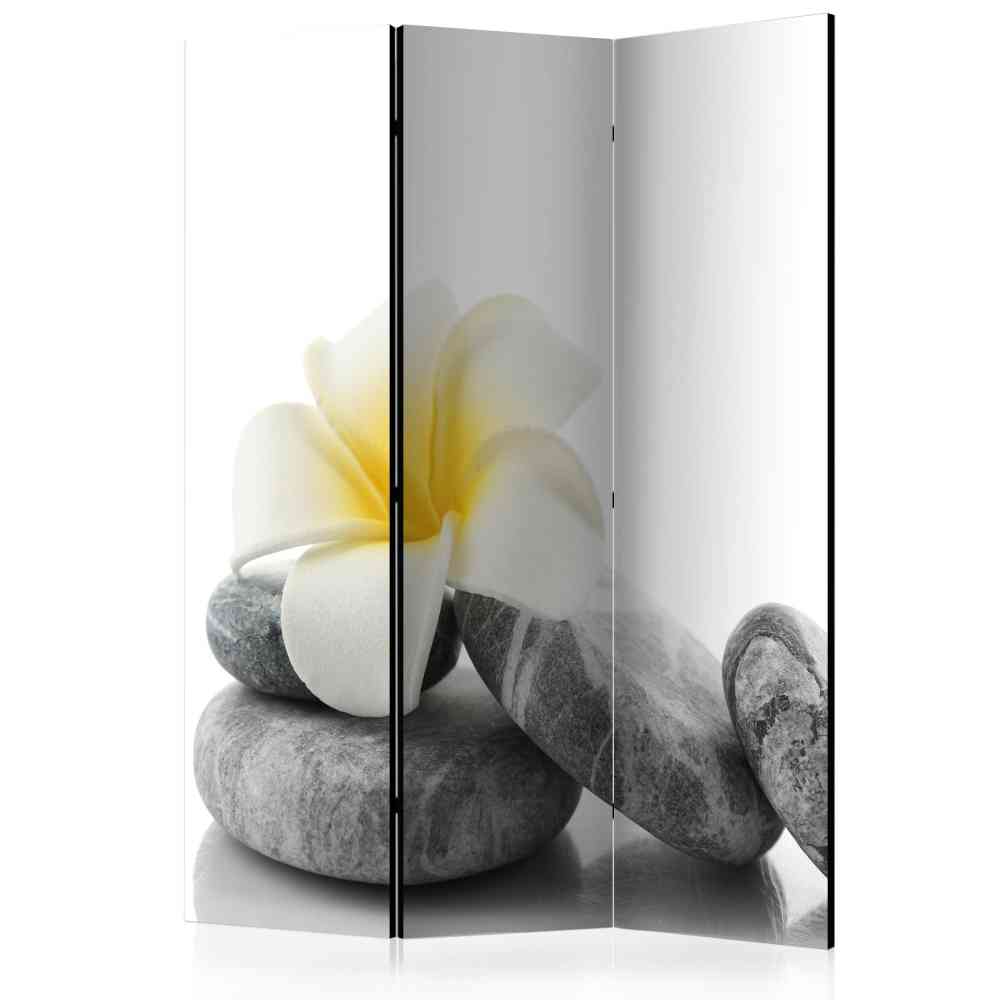 Design Paravent Stephens mit Steinen und Blüte 3 teilig