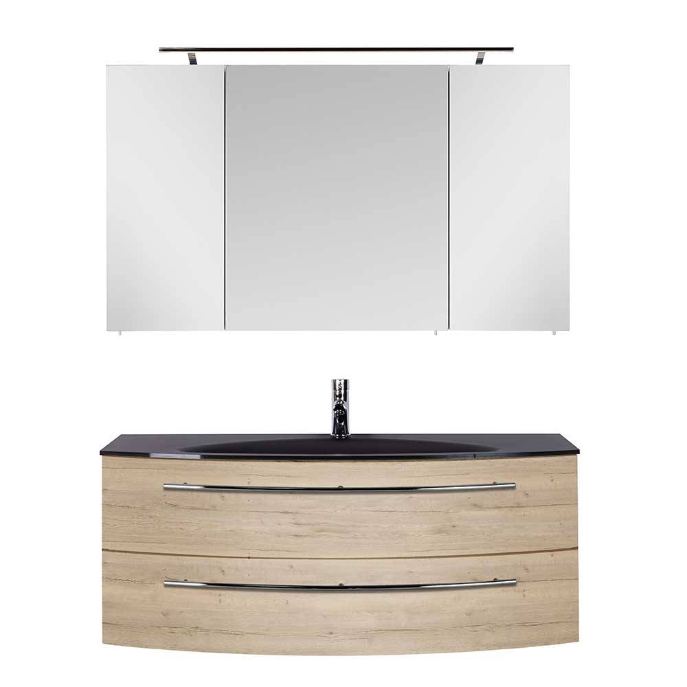 Waschtisch und Spiegelschrank Puzi in Eiche Bianco modern (zweiteilig)