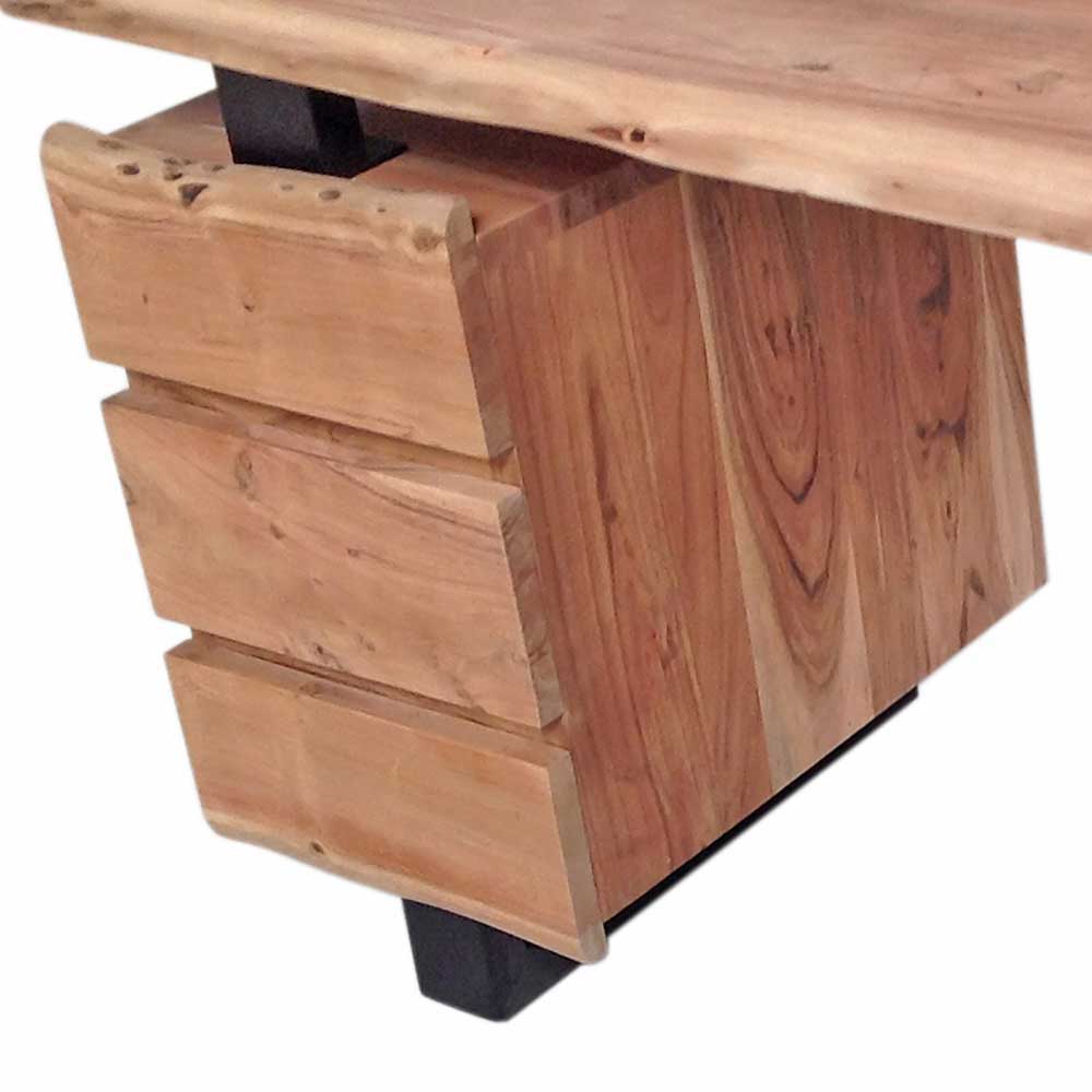 Baumkanten Schreibtisch Ladacia aus Akazie Massivholz mit Bügelfußgestell