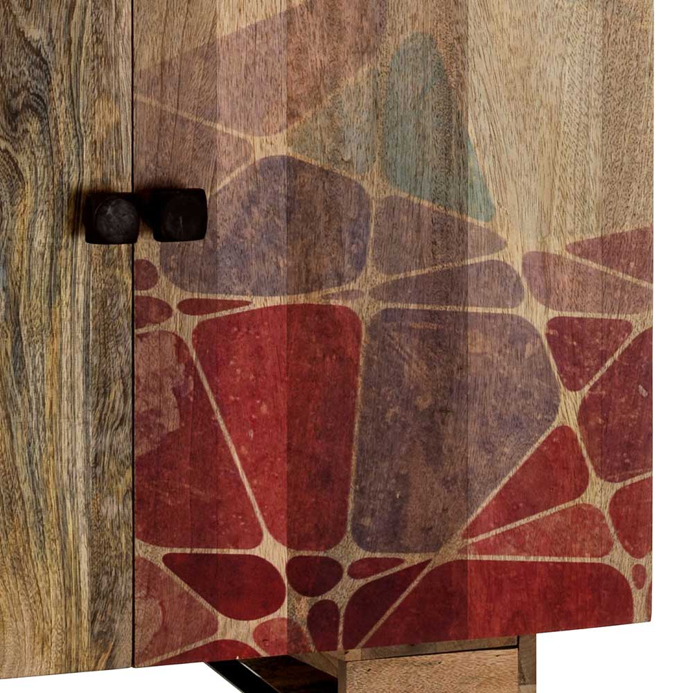 Massivholzkommode Aluko in Bunt mit geometrischem Muster