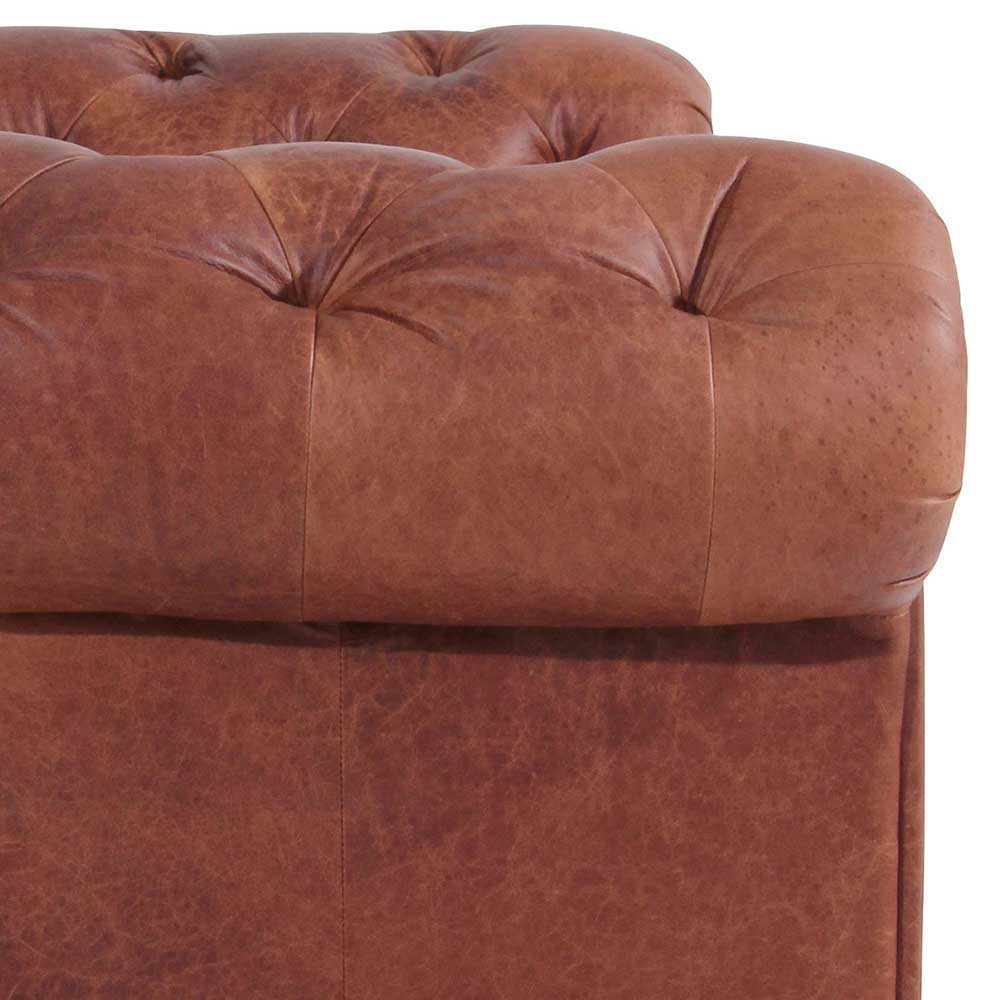 Chesterfield Leder Couch Chetna in Cognac Braun 196 cm breit