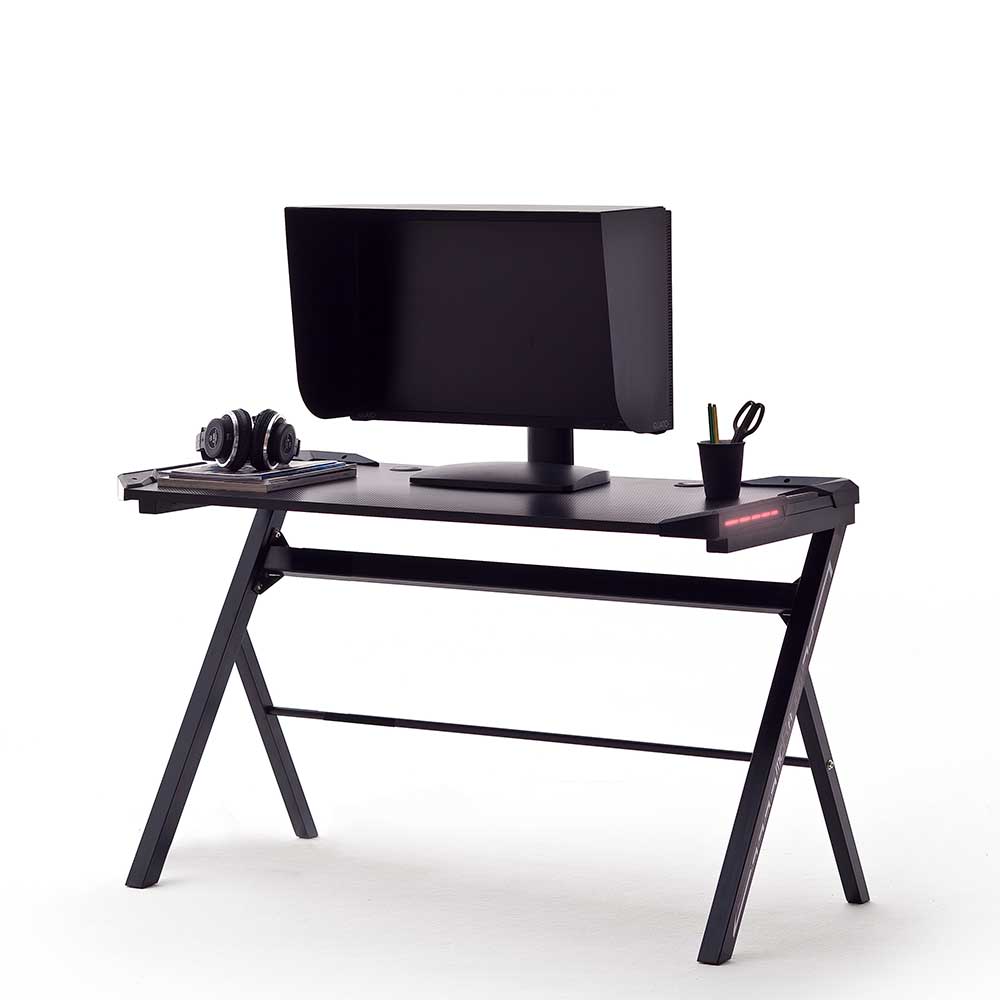 Design Schreibtisch Azuro in Schwarz mit LED Beleuchtung