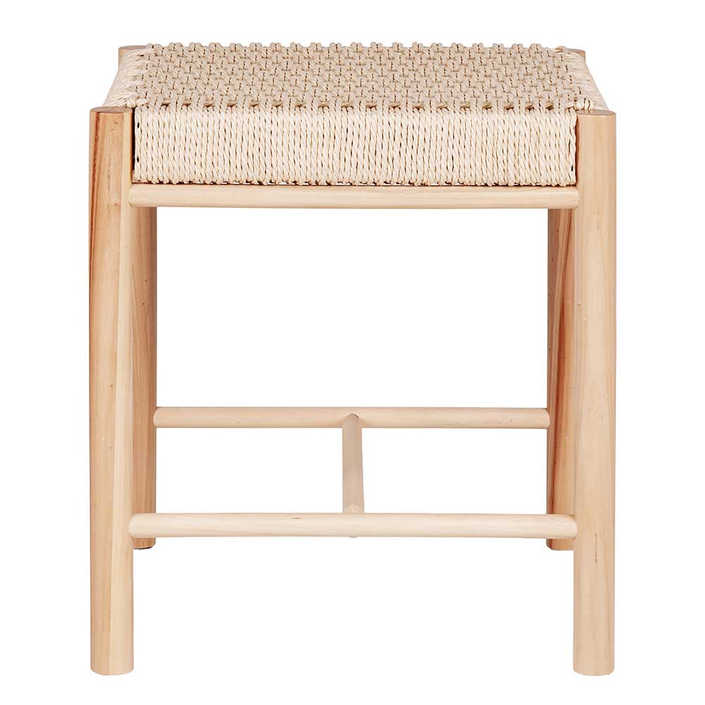 Sitzhocker Adrid im Skandi Design aus Pappel Massivholz und Geflecht