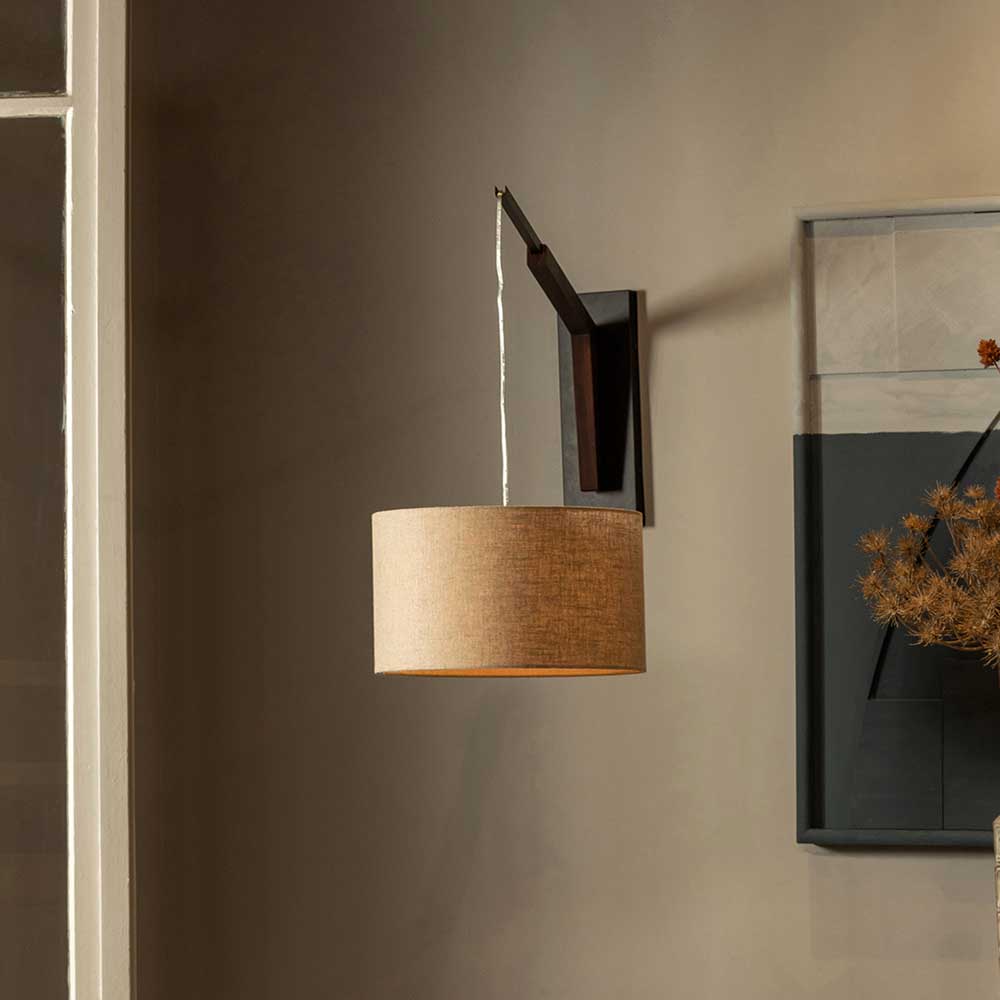 Verstellbare Wandlampe Yustado aus Massivholz - Stoff - Metall 47 cm hoch