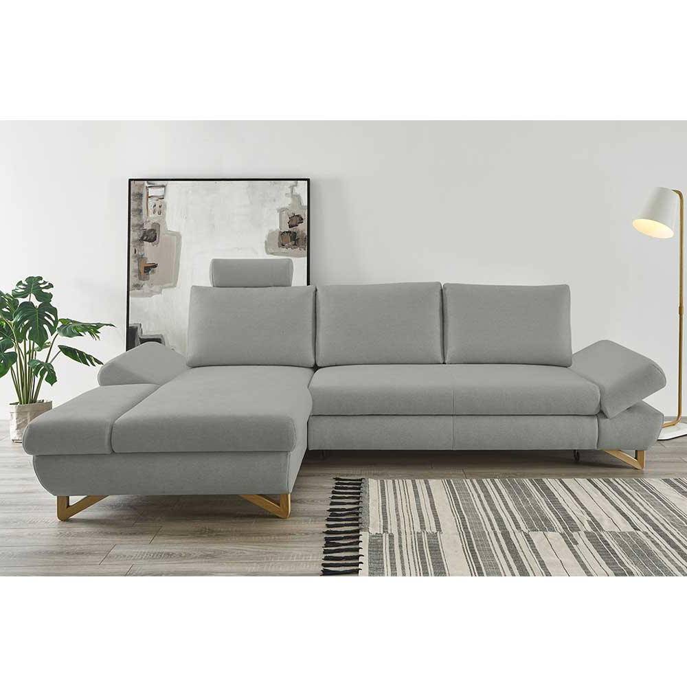 L Sofa mit Kopfstütze Envus in Hellgrau 284 cm breit