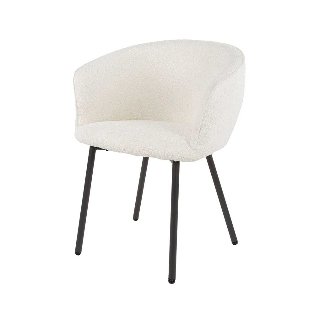Esstisch Stühle mit Armlehnen Sovi aus Boucle Stoff und Metall (2er Set)