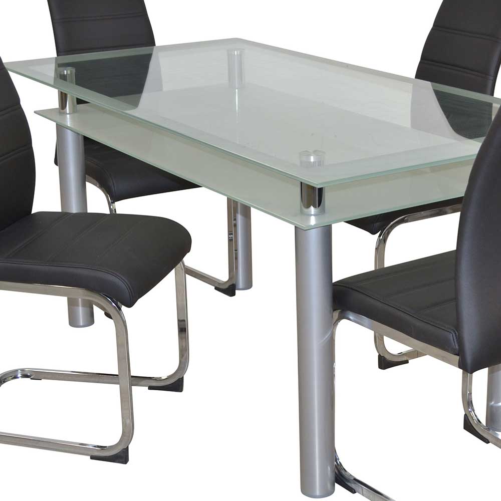 Essgruppe Schwingstühle Enyet Tisch aus Glas & Metall 140 cm breit (fünfteilig)