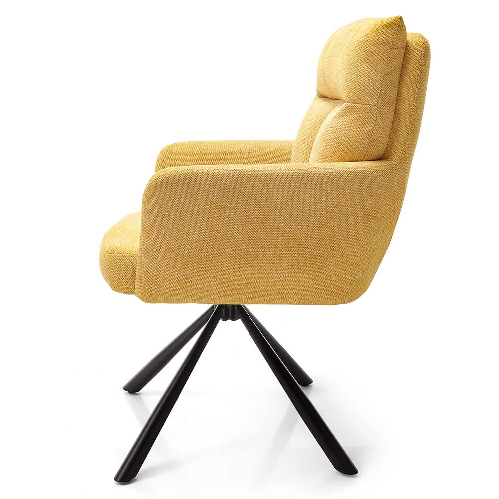 Esstisch Stühle Ustraga in Gelb Struktur Webstoff mit Armlehnen (2er Set)