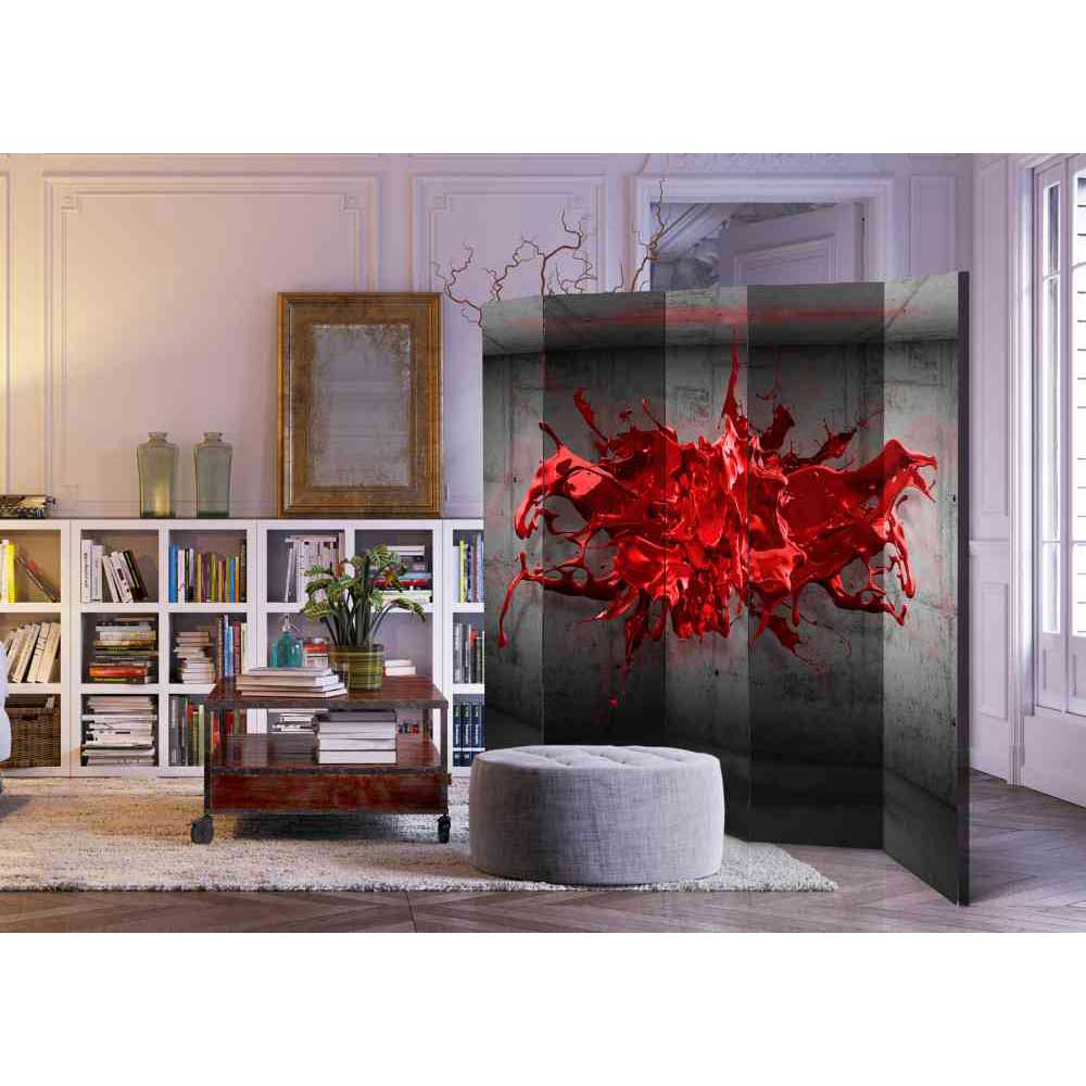 Paravent Raumteiler Meraux mit rotem Farbklecks Motiv 225 cm breit