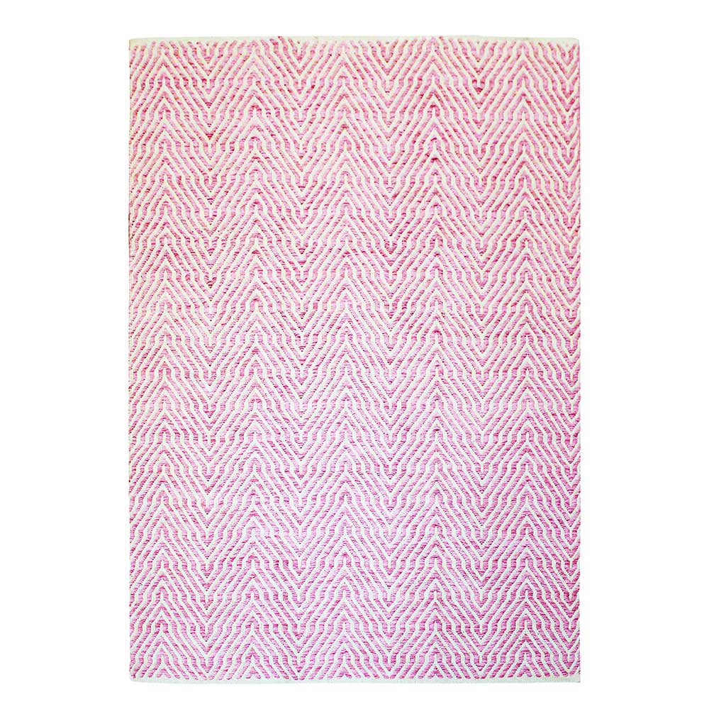 Webteppich Limke in Creme Weiß und Rosa geometrisch gemustert