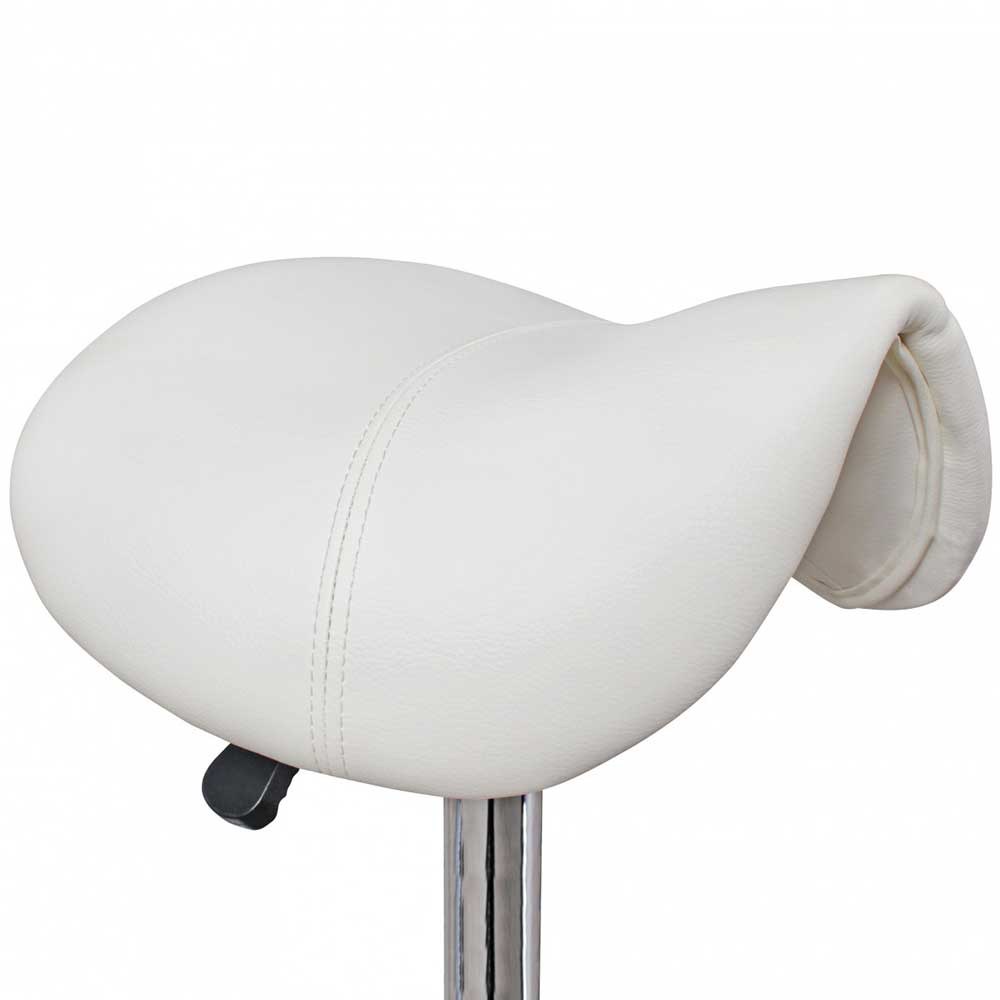 Verstellbarer Hocker Rusaly mit Sattelsitz in Weiß Kunstleder