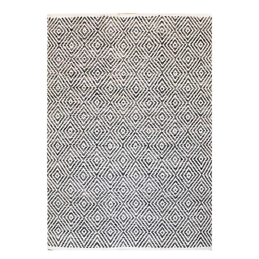 Webteppich Leonales in Creme Weiß und Grau geometrisch gemustert