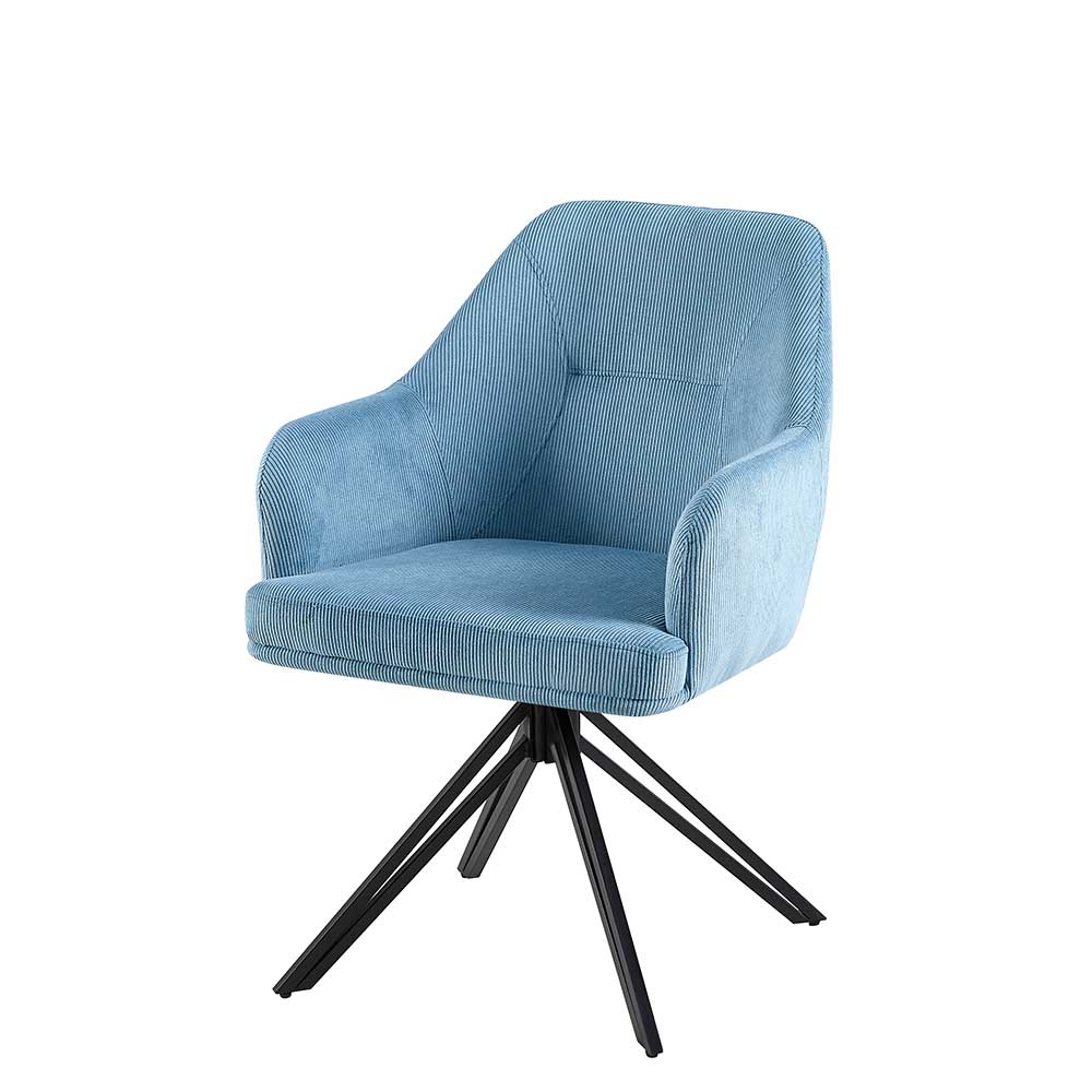 Hellblaue Esstisch Stühle Sixtys aus Cord mit Gestell aus Metall (2er Set)