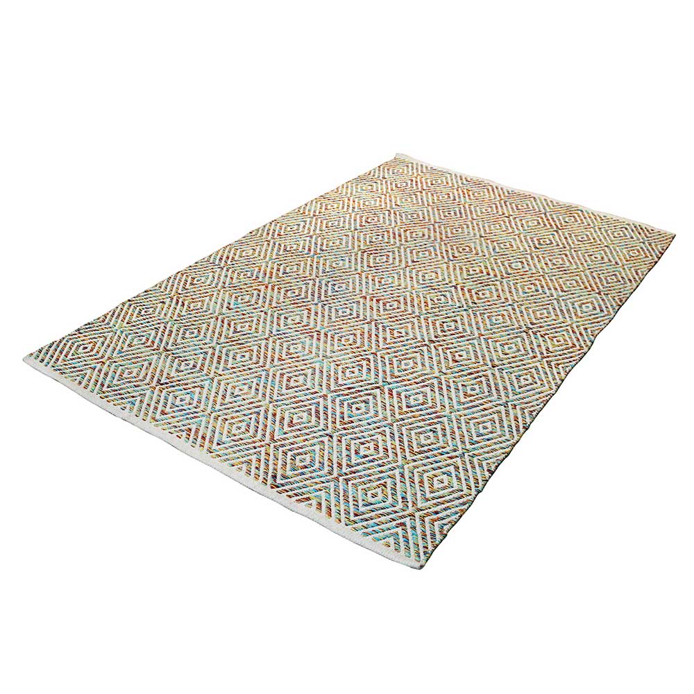 Gewebter Teppich Frentin in Bunt und Creme Weiß mit geometrischen Mustern