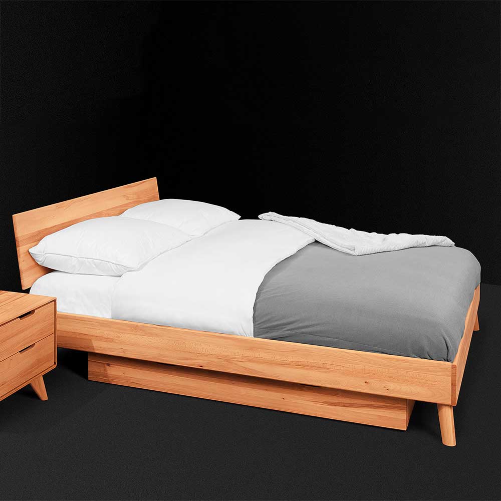 Einzelbettrahmen Stenov aus Kernbuche Massivholz mit Bettkasten