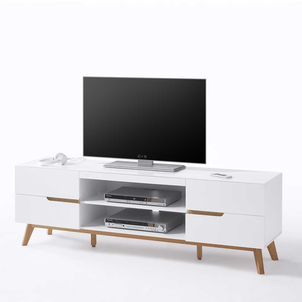 TV Board Nuista in Weiß und Asteiche Massivholz 170 cm