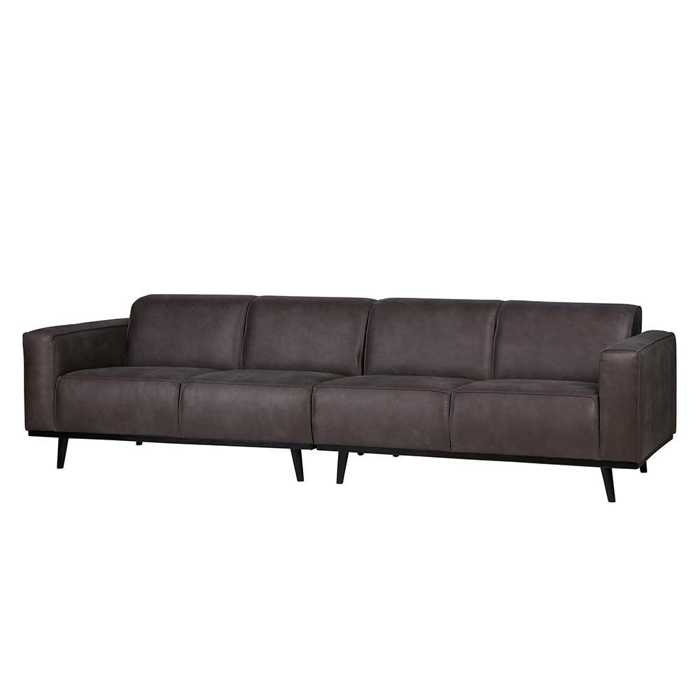 Retro Couch Widama in Dunkelgrau Recyclingleder 280 cm breit