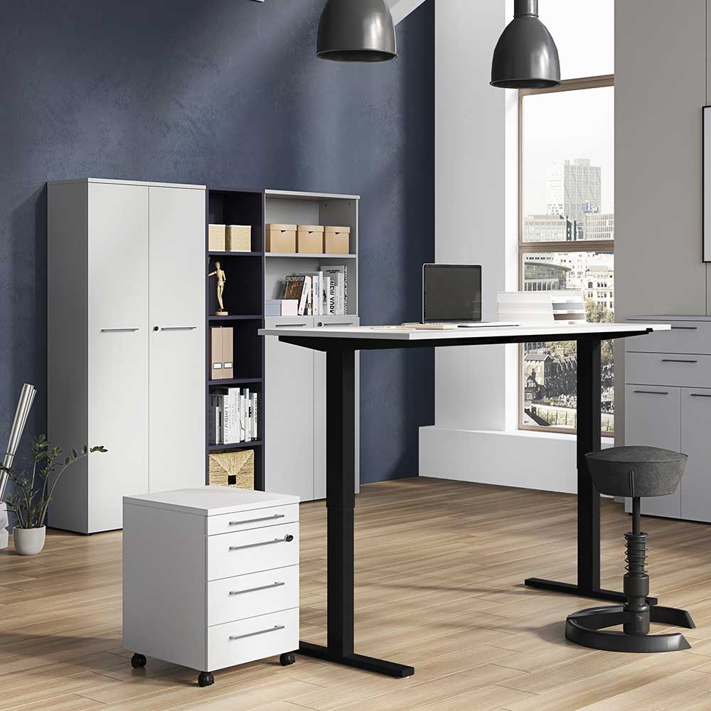 Büromöbelset Diriano in Lichtgrau mit höhenverstellbarem Schreibtisch (fünfteilig)