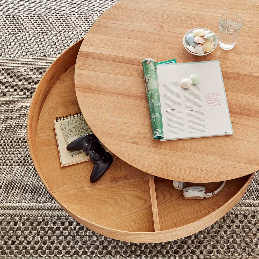 Design Salontisch Giambado mit schwenkbarer Tischplatte in Asteichefarben