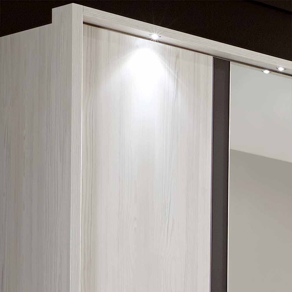 Kleiderschrank Panura in Lärche Weiß Braun mit Spiegeltüren